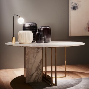Modern Luxury Round Dining Table with Faux Marble Top & Metal Base Small/Medium/Large in Brushed Gold