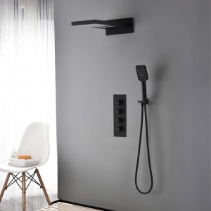 Modern Luxury Wall Mounted Waterfall Rain Shower System Solid Brass Matte Black Shower Set with Handheld Shower