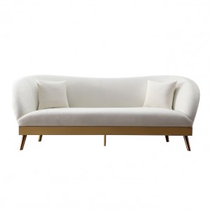 Modern Mid Century White Velvet Upholstered 3 Seater Sofa in Gold