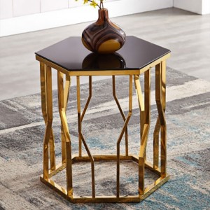Modern Minimalist Glass Top End Table Gold Hexagon Side Table Geometric End Table