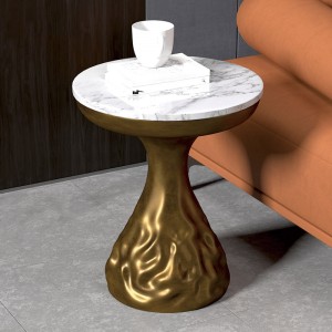 Modern Minimalist Round Pedestal Side Table Black / White Faux Marble End Table Living Room End Table