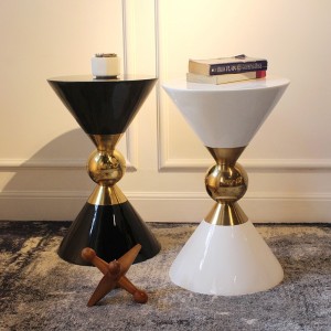 Modern Round Black / White End Table Gold Hourglass Side Table Metal & Fiberglass in Small / Large