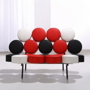 Modern Round Faux Leather Upholstered Loveseat Chair Marshmallow Loveseat White&Red&Black