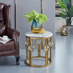 Modern Round Faux Marble Side Table Gold End Table Crystal End Table Stainless Steel Frame