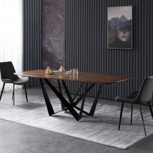 Modern Rustic Rectangular 63"/71" Dining Table Solid Wood Dining Table with Black Metal Base