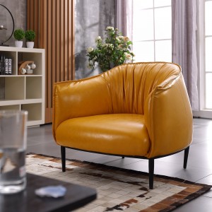 Modern Style PU Leather Armchair Upholstered Barrel Chair with Four Metal Legs Yellow / Red / Green / Bronze / Blue