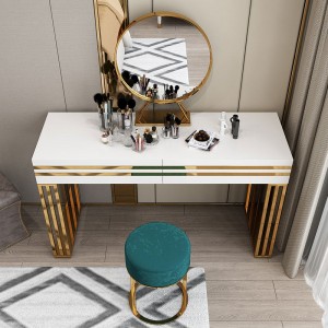Modern Stylish 47" White Vanity Table Set White Dressing Table with 2-Drawers & Mirror Stool Included