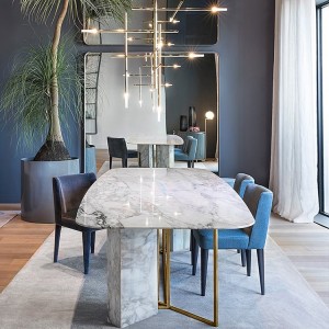 Modern Stylish 63" / 71" / 79" White Faux Marble Dining Table Rectangular Table in Brushed Gold