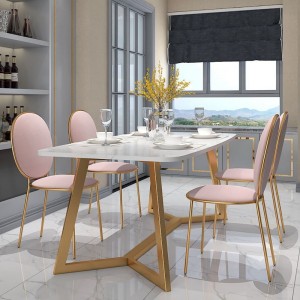 Modern Stylish Design Rectangular Dining Table in Gold with White Faux Marble Top