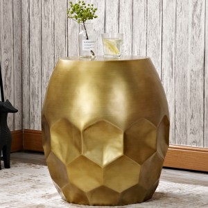 Modern Stylish Drum-Shaped End Table Round End Table Metallic Gold/Black Accent Table