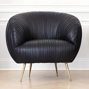 Modern Stylish Faux Leather Barrel Chair & Pleated Tub Chair with Gold Stainless Steel Leg Multiple Color