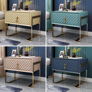 Modern Stylish Nightstand Upholstered Bedside Table with Drawer Gold Metal Base Nightstand in Muitiple Colors