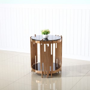 Modern Stylish Round Side Table Black Glass 2 Tier Rose Gold/Gold End Table Stainless Steel Frame