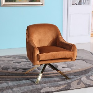 Modern Stylish Swivel Velvet Barrel Armchair Gold Leg Orange Upholstery Chair Stainless Steel