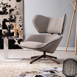 Modern Swivel Wingback Lounge Chair Sofa Chair Houndstooth Fabric Upholstery