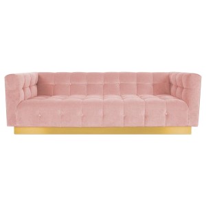 Modern Tufted Chesterfield 4 Seater Sofa Pink Blush Velvet Upholstered with Gold Leg