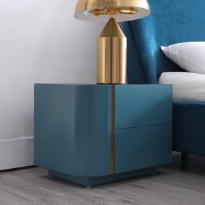 Modern Unique Blue and Gold Wood Nightstand 2-Drawer Nightstand
