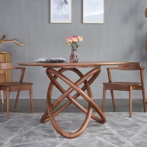 Modern Unique Design Round Solid Wood Dining Table 48" Ash Table in Walnut Finish