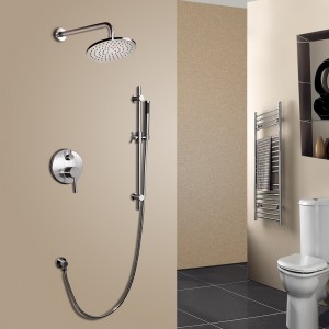 Modern Wall Mounted Dual Functions Round Rain Shower System with Slide Hand Shower in Brushed Nickel Finish