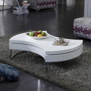 Modern White / White & Black Round Swivel Coffee Table with Storage & Stainless Steel Base in Chrome