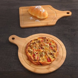Natural paint-free round Pizza plate Cut bread dessert steak chopping board Japanese dishes Western dishes Pizza Tray Bamboo