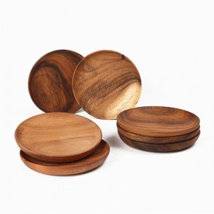 Natural Wooden Round Plates Dish Tray Handmade Acacia Plate Round Sushi Dish Dessert Fruit Bread Dish Soup Dishes Tableware