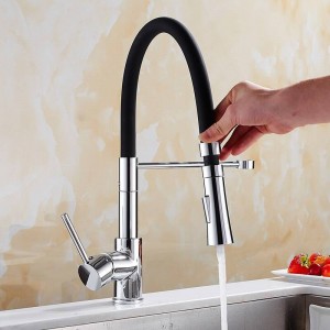  Chrome with LED Brass Faucets for Kitchen Single Handle Pull Down Deck Mounted Crane Chrome Mixer Faucet LAD-157