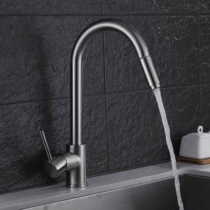 New style Luxury Nickel Single Handle Kitchen Faucet Pull Out Sprayer 360 Rotatable Single Hole Sink Mixer Tap LAD-84