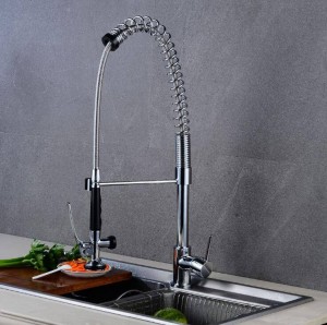  Nickle Chrome Color Kitchen Pull Faucet Mixer Dual water Swivel Spout Rotatable Hot Cold Faucet Sink Mixer Taps LAD-113