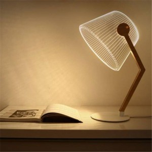 Nordic Hot 3D Effect LED Desk Lamp Wood Support Acrylic Lampshade LED Light Living Room Bedroom Deco Table Lamp Reading Lighting