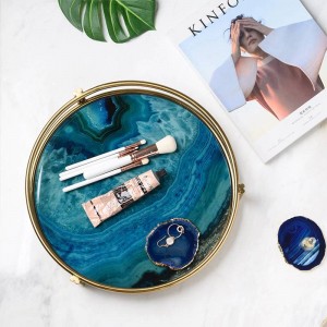 Nordic light luxury gold-plated glass storage tray display plate sample room decoration plate tea set chassis blue agate