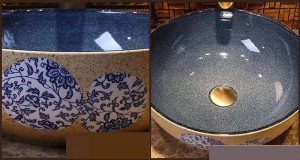 Oval/Round Blue And White Porcelain Ceramic Washbasin Art bathroom sinks wash basin mini size 30CM/35CM