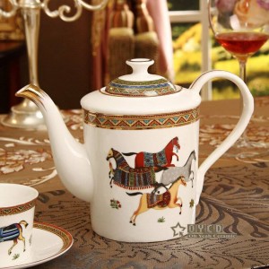 Porcelain coffee set bone god horses design outline in gold 15pcs European tea set coffee pot coffee jug cup saucer set