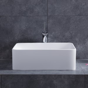 Rectangular Modern Glossy/Matte White Stone Resin Solid Surface Vessel Bathroom Wash Sink