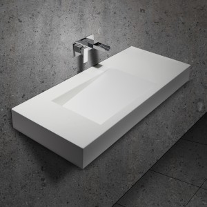 Rectangular Stone Resin Wall-Mount Bathroom Sink Floating Sink in Matte/Glossy White