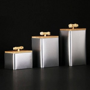 Retro Tea Cans Tin Cans Metal Wooden Handle Bamboo Cover Iron Box Coffee Candy Seasoning Storage Tank Good Sealing