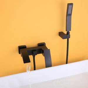 Ridge Contemporay Wall Mount Waterfall Bathtub Faucet Matte Black with Hand Shower Solid Brass