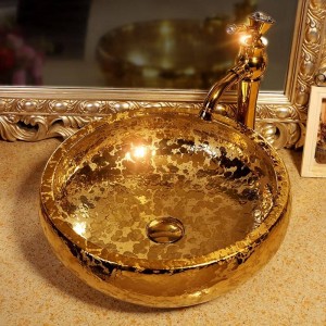 Round Europe Vintage Style Ceramic Art Basin Sink Counter Top Wash Basin Bathroom Sinks vanities hand painted wash basins gold
