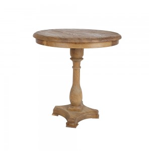 Rustic Country 24" Round Living Room Pedestal Accent End Table in Oak with Carved Roman Column Base