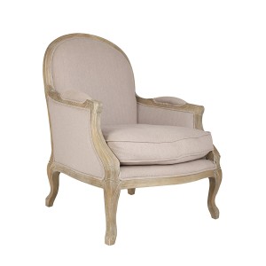Rustic French Linen Upholstered Oak Armchair Natural Color