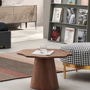 Rustic Round Wood Coffee Table Pedestal Unique End Table in Walnut