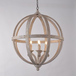Rustic Style 4-Light Wooden Globe Chandelier Vintage Candle Style Ceiling Light in White Finish
