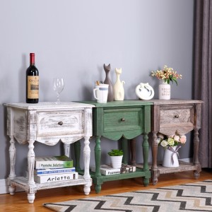 Rustic Vintage Storage Nightstand Solid Wood 1 Drawer Distressed White / Distressed Brown / Distressed Green Farmhouse End Table
