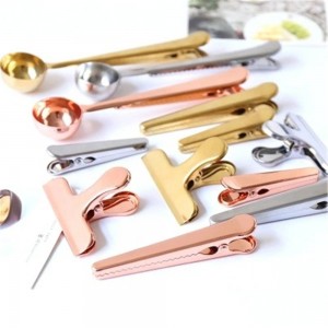 Scandinavian Nordic Office Storage Clip Chic Copper Plating Rose Gold Book Document Coffee Tea Spoon Storage Clip Sealing Clip