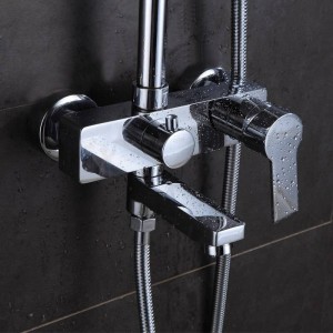 Shower Faucet Brass Chrome Wall Mounted Bathtub Faucet Rain Shower Head Square Handheld Slid Bar Bathroom Mixer Tap Set 877002L