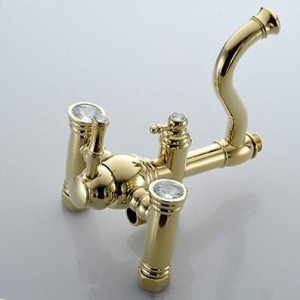Shower Faucets Brass Luxury Gold Bathtub Faucets Round Rainfall Shower Head Handheld Slide Bar Wall Mount Bath Mixer Tap 5873-A