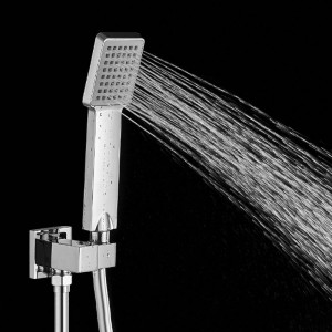 Shower Faucets Chrome Silver Wall Mount Bathroom Faucet Set Rainfall Square Big Shower Head Handheld Valve Bath Mixer Tap 877810
