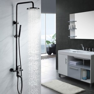 Single Handle Black Nickel Exposed Rain Shower System & Tub Filler Spout Adjustable Height