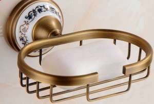 Soap Dishes Antique Brass With Ceramic Soap Holder Copper Soap Basket Bathroom Accessories Banheiro Bath Hardware Set HJ-1806