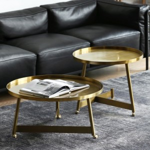 Stylish Gold Coffee Table Small/Medium/Large Round Rolling Side Table with Wheels & Tray Top